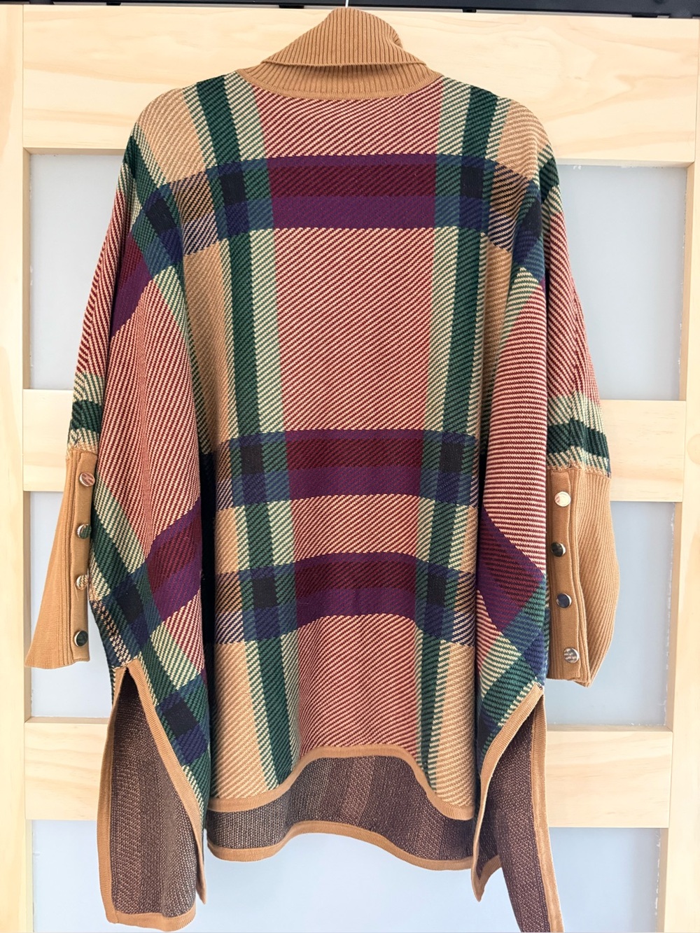 Jones New York Plaid Turtleneck Poncho Sweater S/M NWT $139